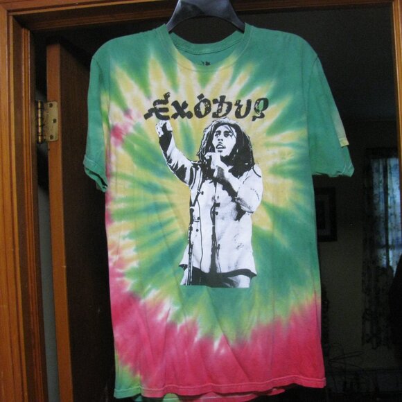 1977 BOB MARLEY EUROPEAN TOUR EXODUS T SHIRT MENS MEDIUM DATES LOCATIONS TIE DYE - Picture 8 of 9